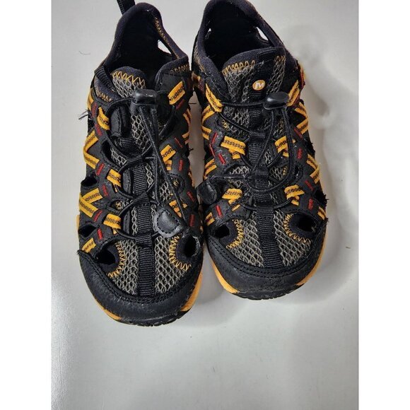 Merrell Boys Hiking Walking Sandal SZ 2M Yellow Black Leather M-Hydro Chp Shan - Picture 2 of 8